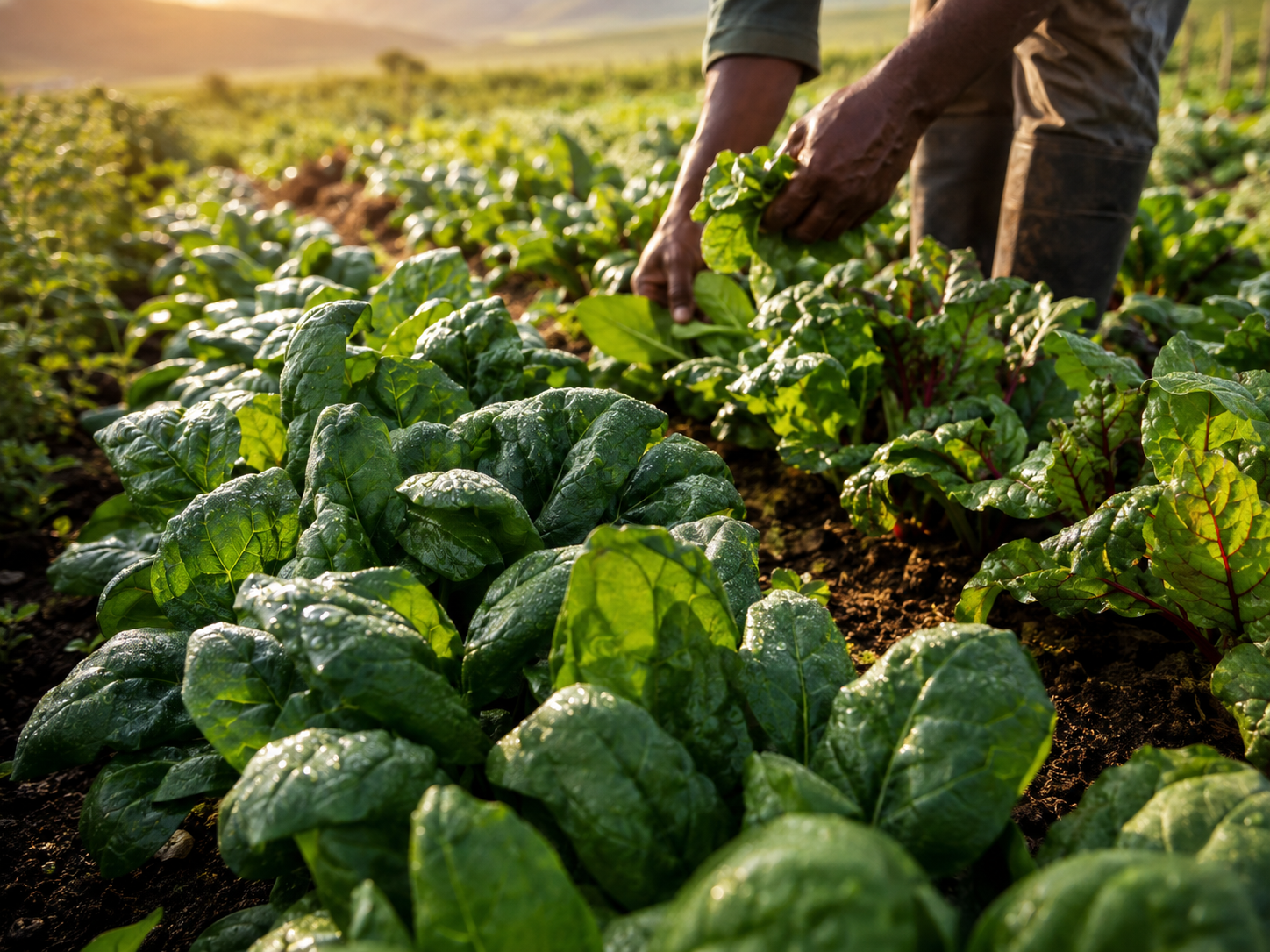 Fresh leafy crops growing on the farm